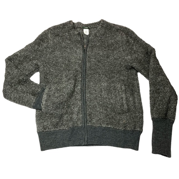 J Crew Zip Up Sweater Charcoal Gray Bumpy Wool Soft & Fluffy Jacket Size L - Picture 5 of 9